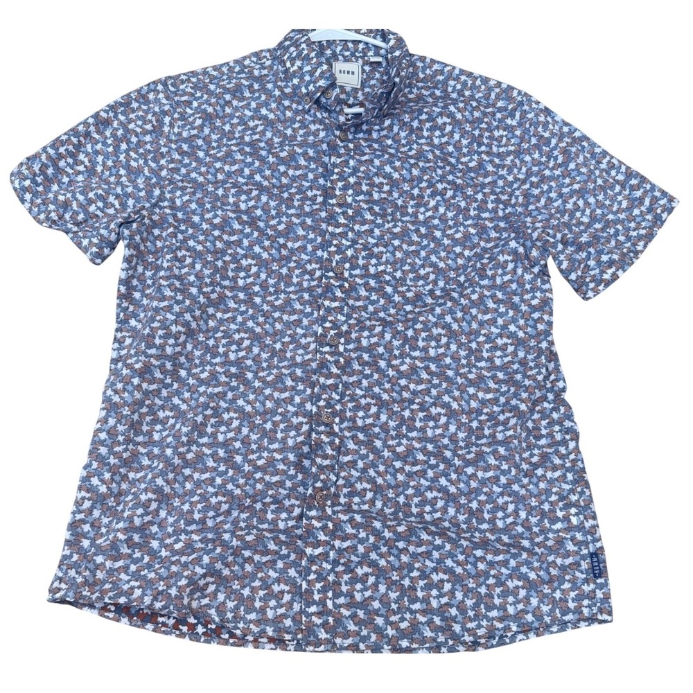 ROWM Button Down Shirt Blue Abstract Print Casual Mens Large
